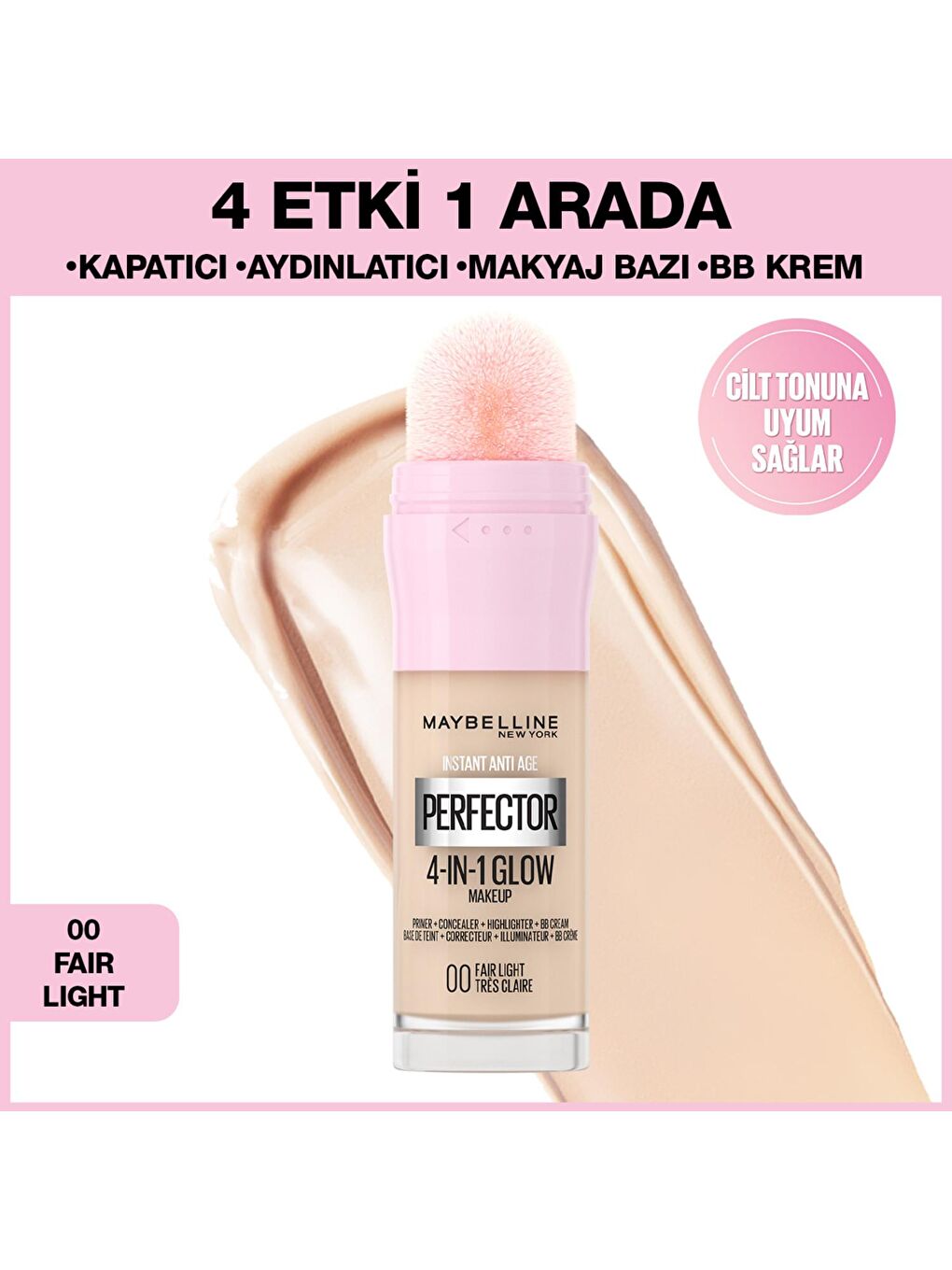 MAYBELLINE NEWYORK Şeffaf Instant Perfector 4 ETKİ 1 ARADA Fondöten- Fair Light (Açık Ton)