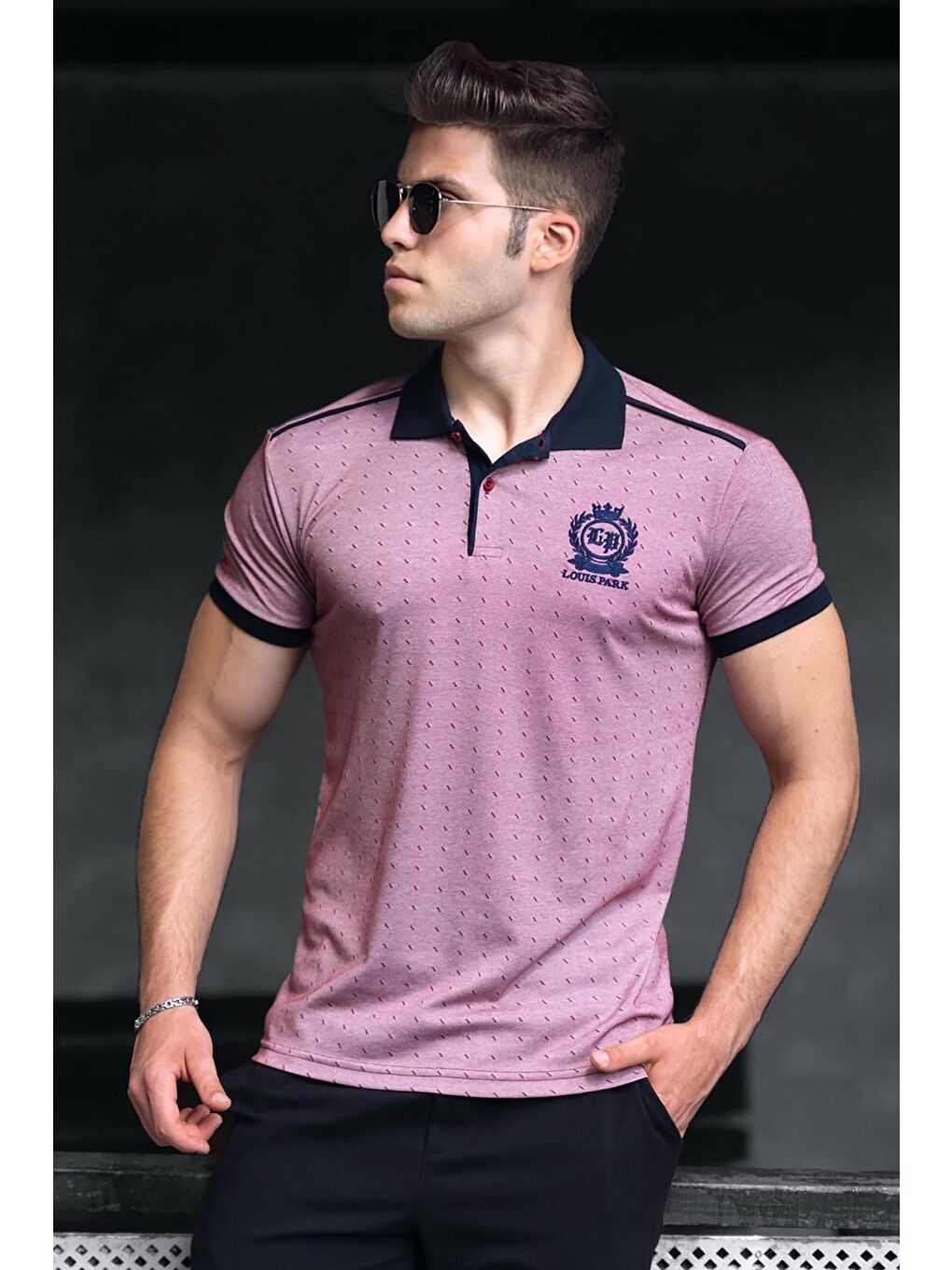 Pembe Pudra Omuz Şeritli Polo Yaka Erkek Tişört 9306