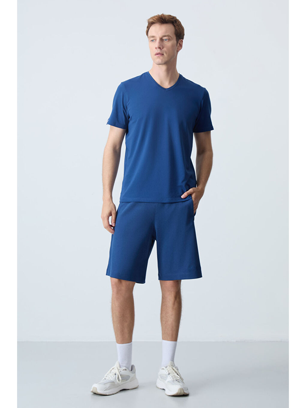 Lacivert Parlament Pamuklu Kalın Yumuşak Dokulu Standart  Fit Basic Erkek Şort  - 81276-1