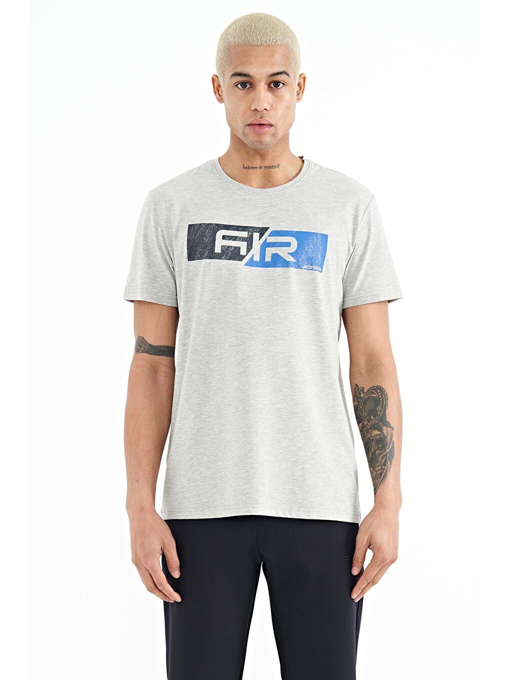 AIR JONES Gri Casey Gri Melanj Standart Kalıp Erkek T-Shirt - 88205