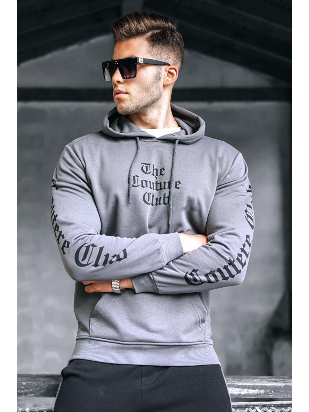 Madmext Füme Baskılı kapüşonlu Sweatshirt 2877