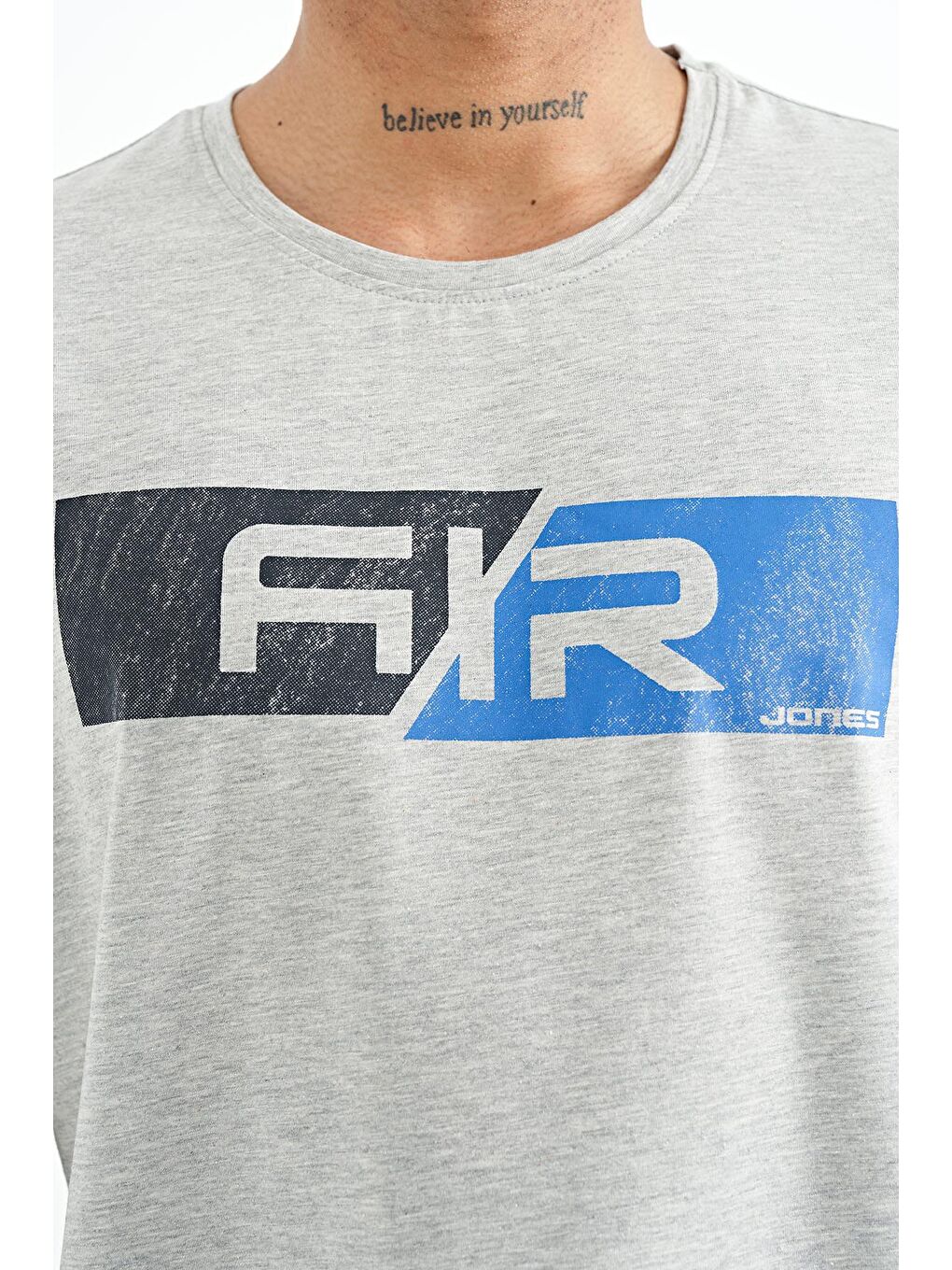 AIR JONES Gri Casey Gri Melanj Standart Kalıp Erkek T-Shirt - 88205 - 1