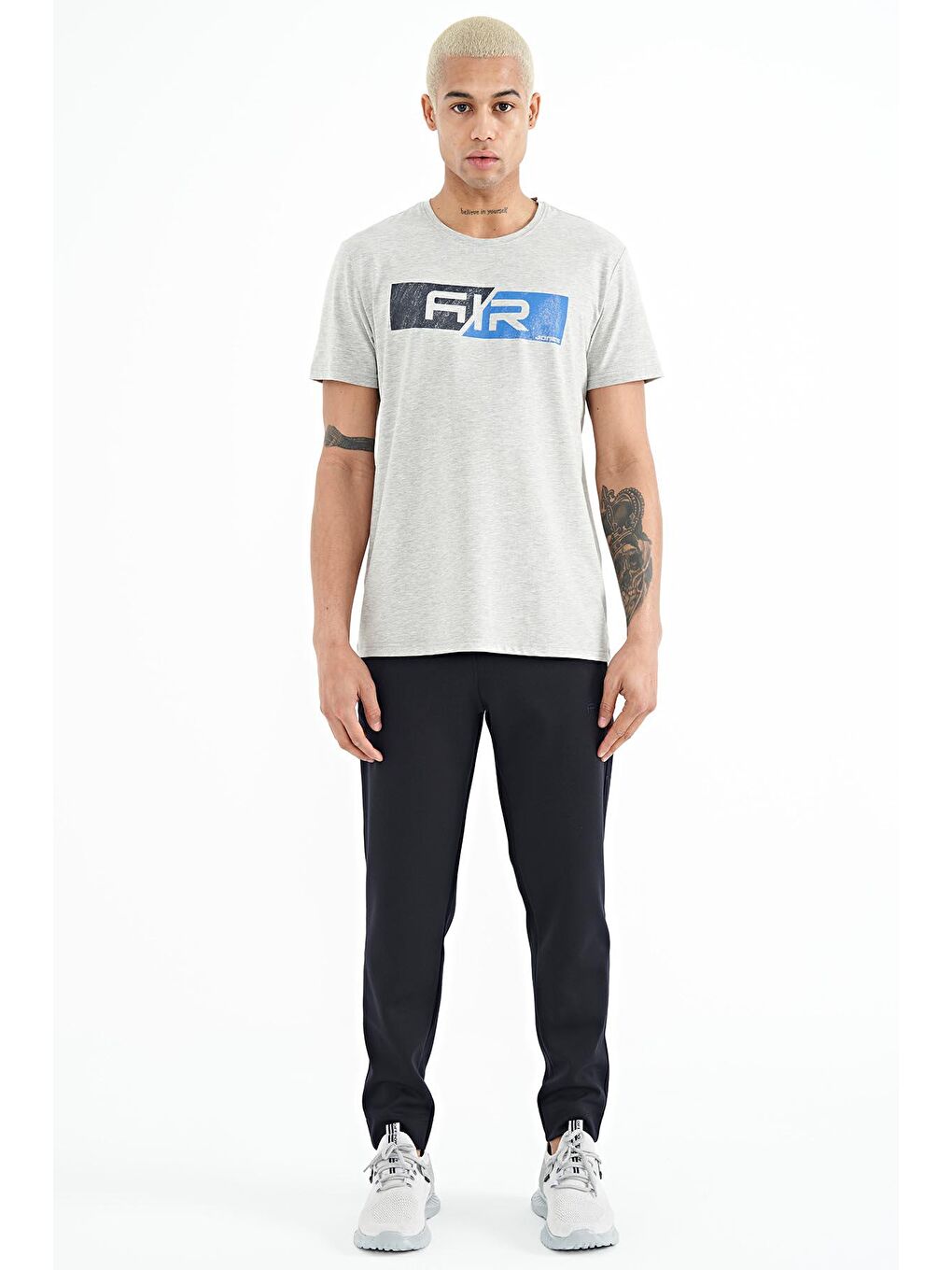 AIR JONES Gri Casey Gri Melanj Standart Kalıp Erkek T-Shirt - 88205 - 2