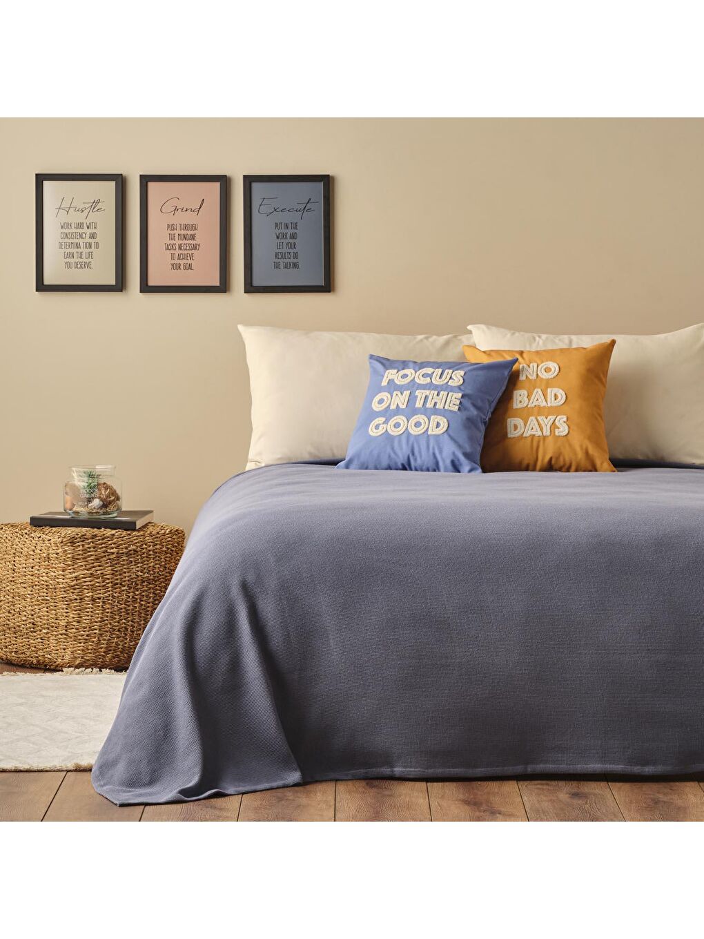 Mini Waffle %100 Pamuk Çift Kişilik Pike Mavi