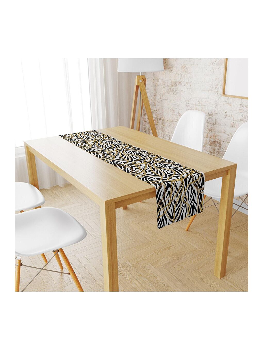 EVMİLA Karışık Kadife Kumaş Zebra Detaylı Gold Zincir Runnur Modeli 1332 40x140 cm