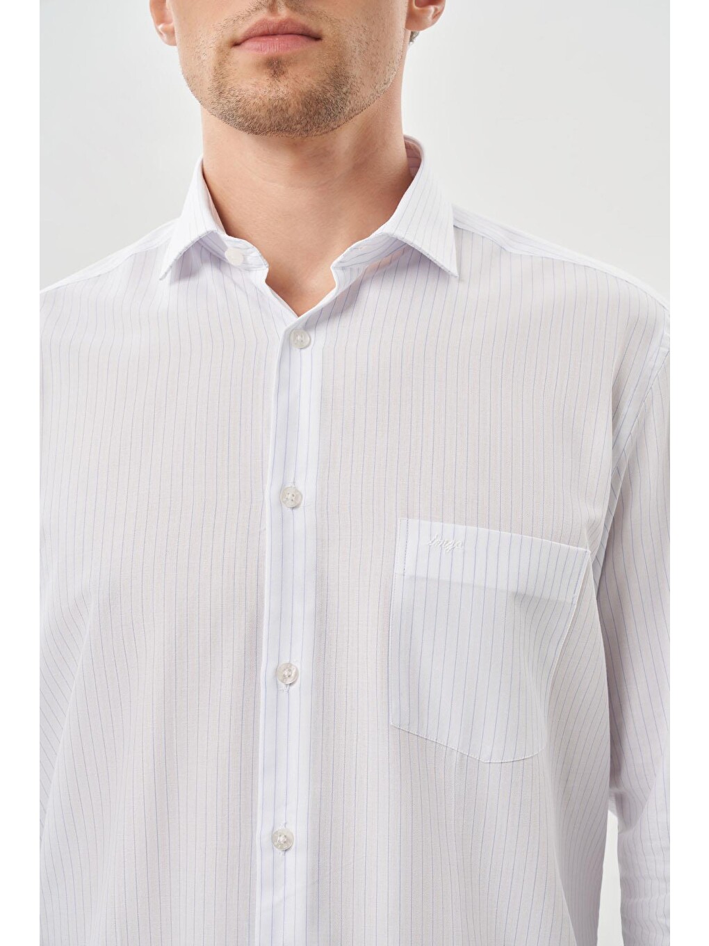 Beyaz Uzun Kol Desen İtalyan Yaka Cepli Pamuklu Classic Comfort Fit Gömlek 1004245185-3