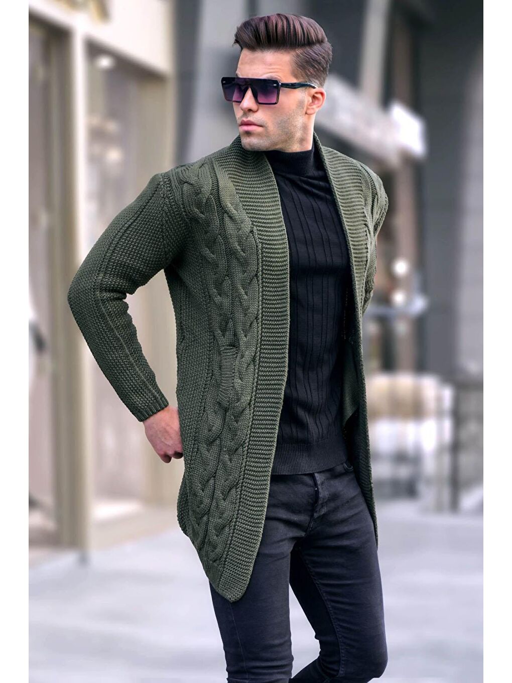 Haki Basic Örgü Hırka 5996