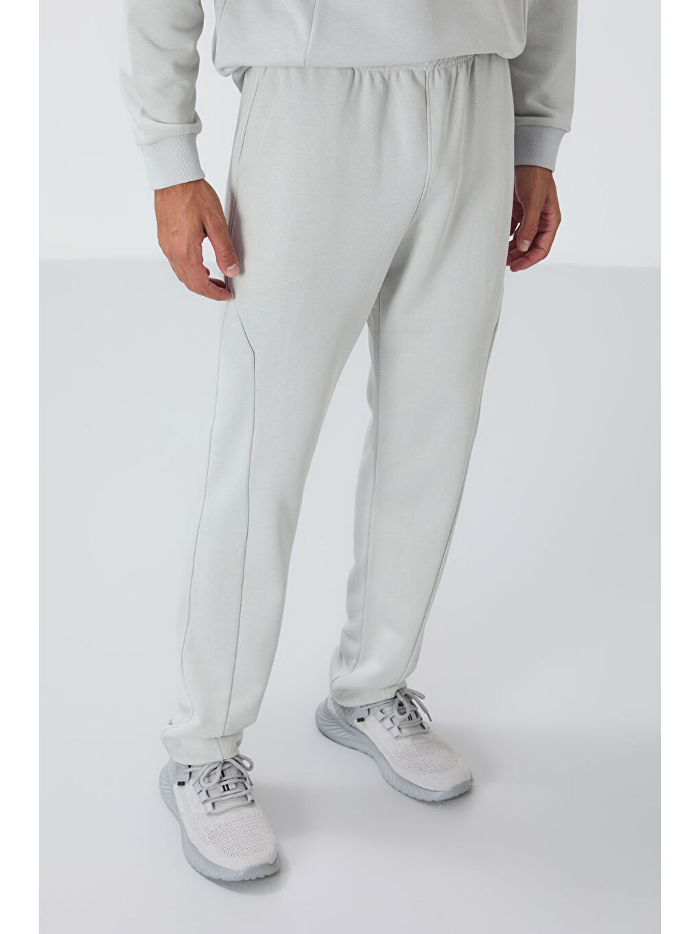 Bej Taş Kompakt Pamuklu Kalın Pürüzsüz Dokulu O Yaka Comfort Fit Erkek Eşofman Takım -85263-2