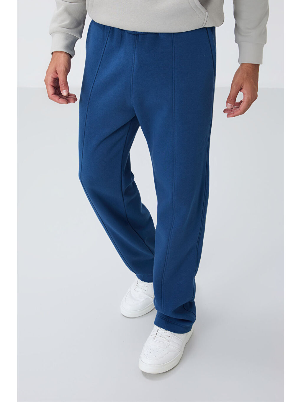 Lacivert Parlament Pamuklu Kalın İçi Tüylü Yumuşak Dokulu Oversize Nakışlı Erkek Eşofman Altı -82146-2