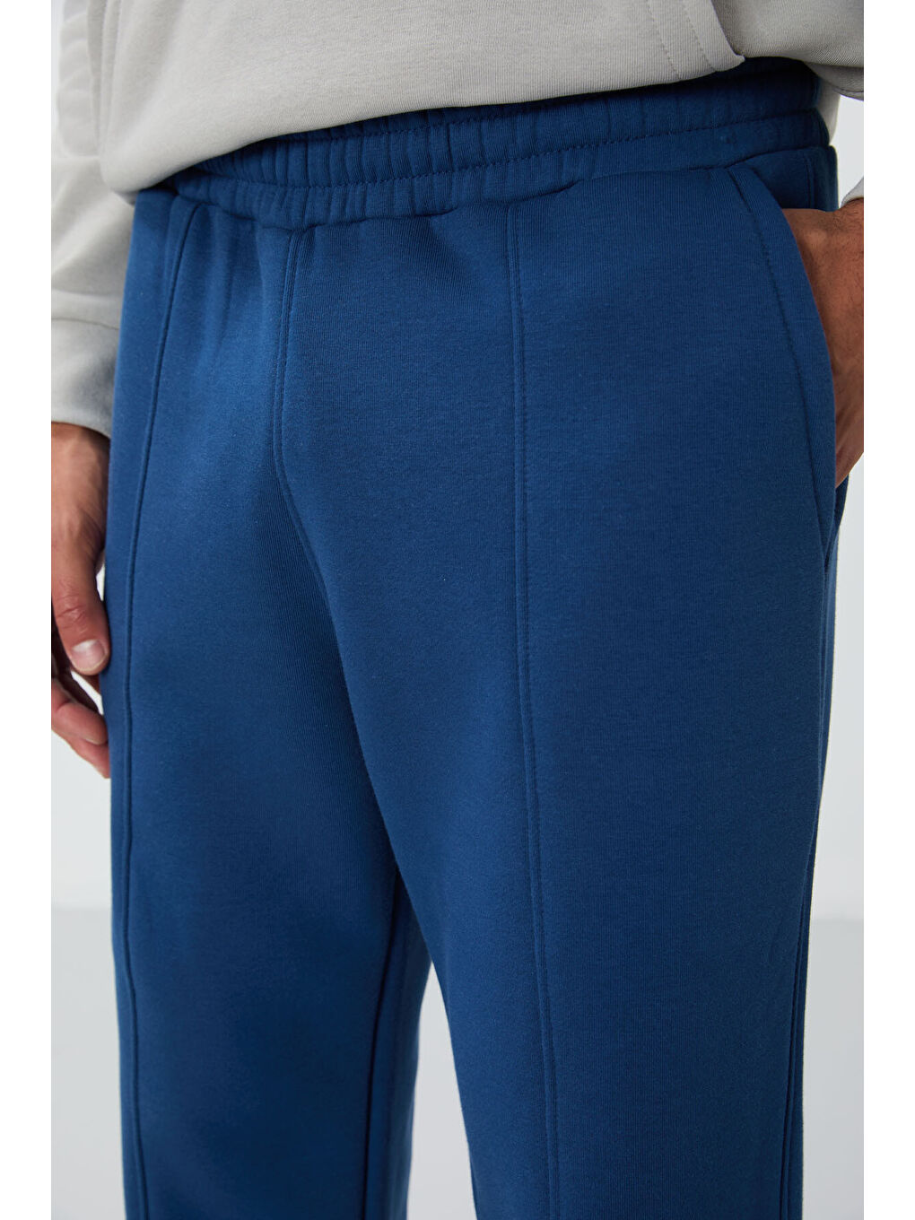 Lacivert Parlament Pamuklu Kalın İçi Tüylü Yumuşak Dokulu Oversize Nakışlı Erkek Eşofman Altı -82146-3