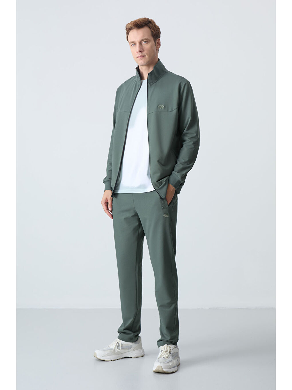 Haki Pamuklu Kalın Yumuşak Dokulu Comfort Fit Basic Erkek Eşofman Takım - 85260