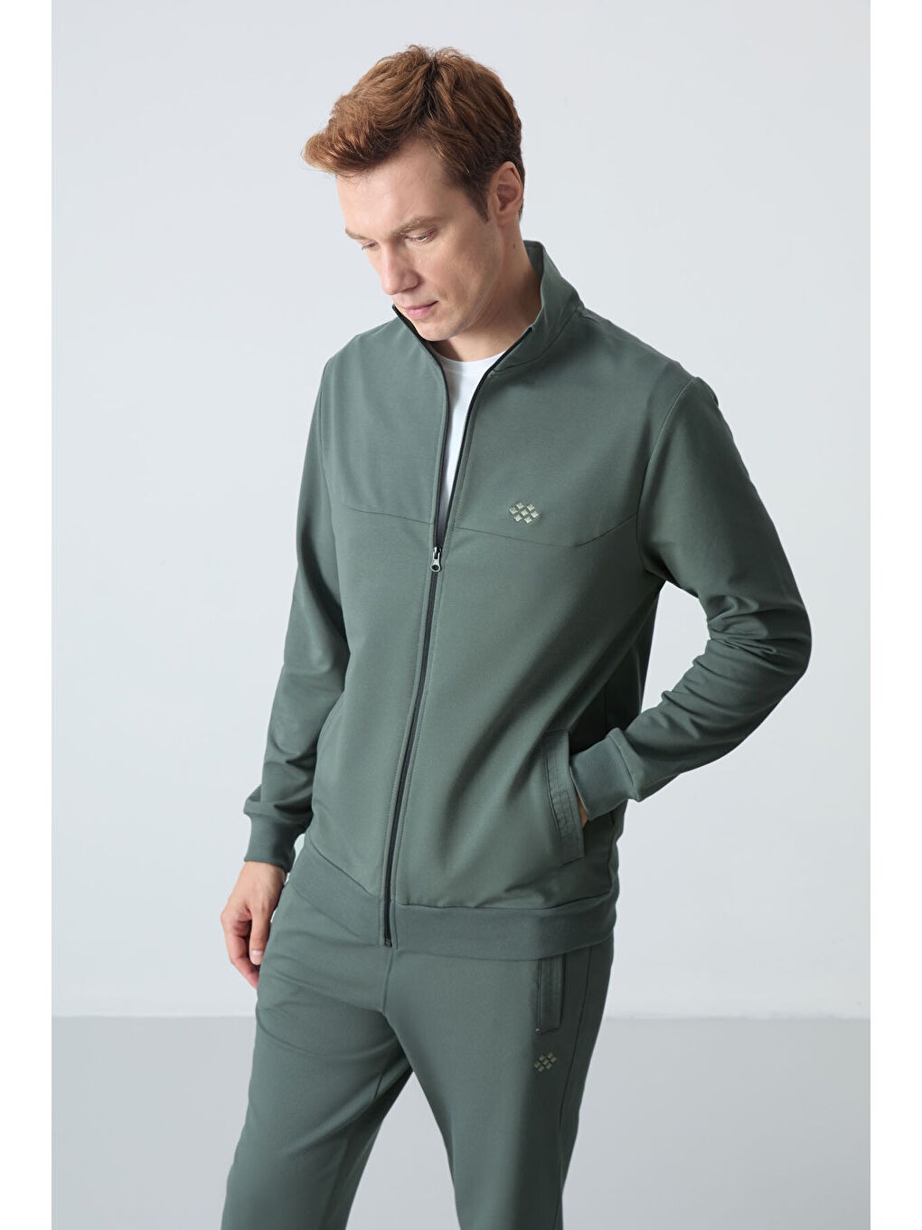 Haki Pamuklu Kalın Yumuşak Dokulu Comfort Fit Basic Erkek Eşofman Takım - 85260-2