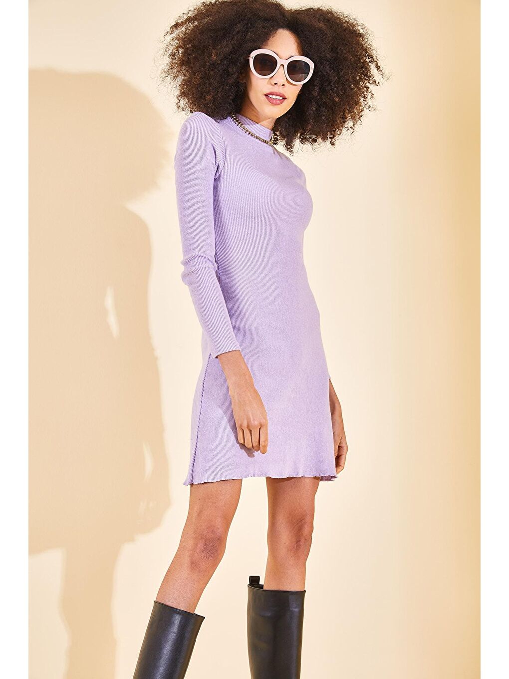 Mor Yarım Balıkçı Yaka Kaşkorse Elbise 2YXK6-46120-06-1