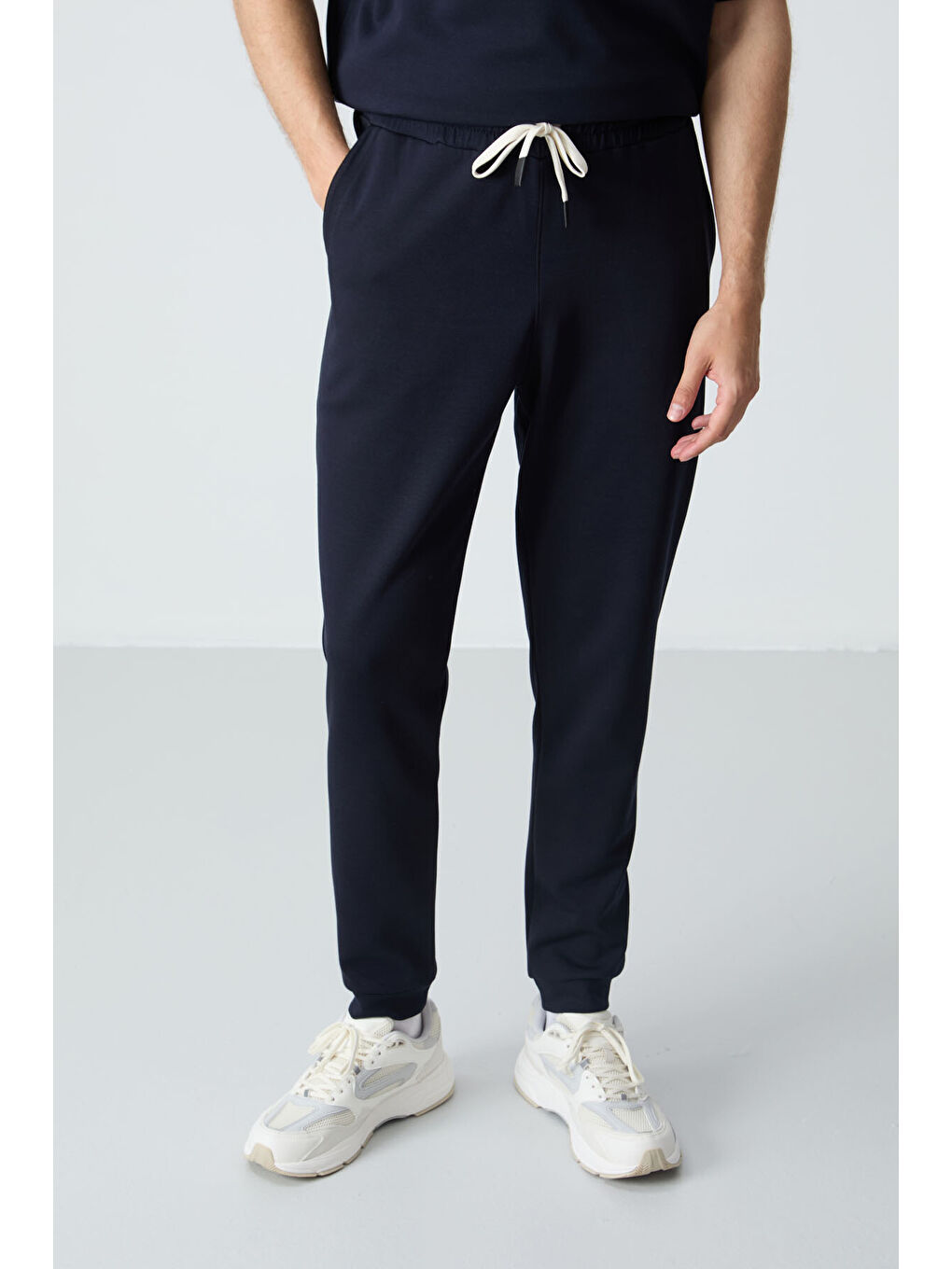 Lacivert Pamuklu Kalın Yumuşak Dokulu Oversize Fit Basic Erkek Eşofman Takım - 85261-2