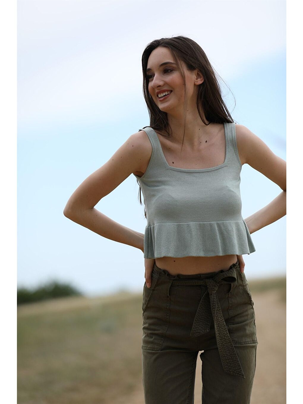 Yeşil Mint Volanlı Triko Top-2