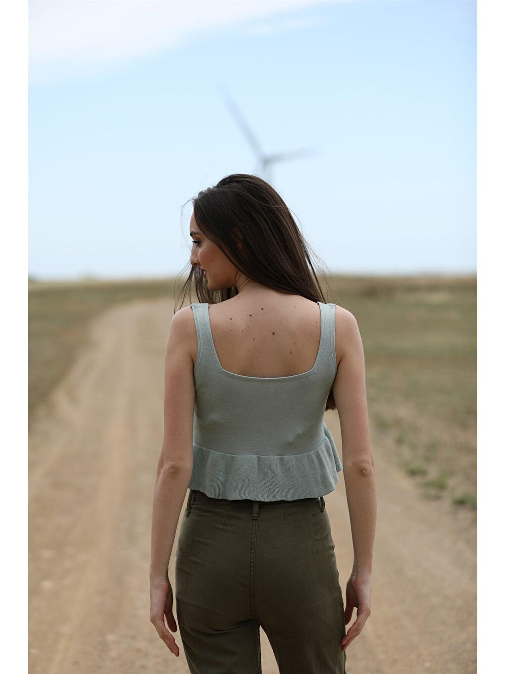 Yeşil Mint Volanlı Triko Top-4