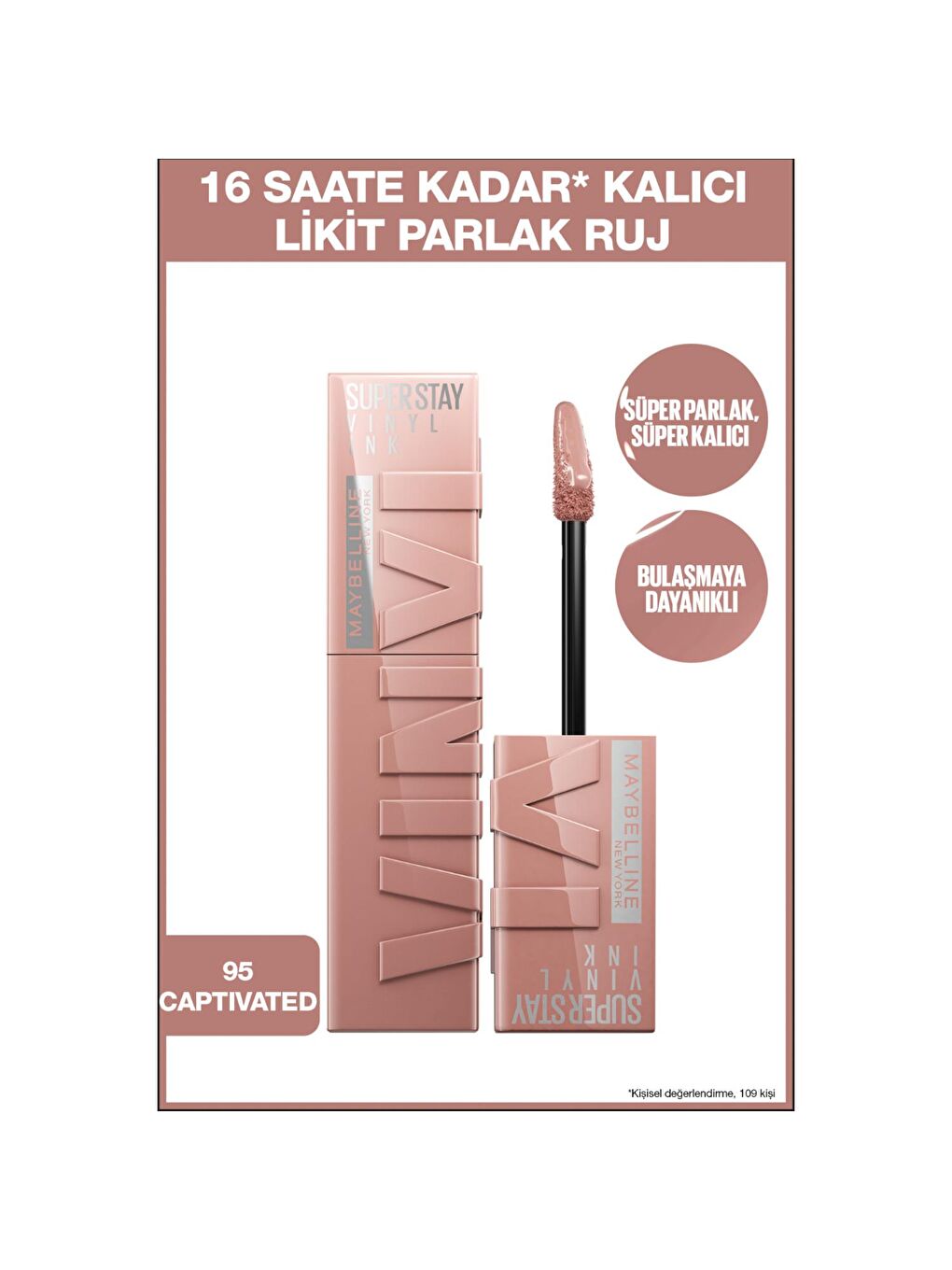 MAYBELLINE NEWYORK Nude Super Stay Vinyl Ink Uzun Süre Kalıcı Likit Parlak Ruj 95 Captivated