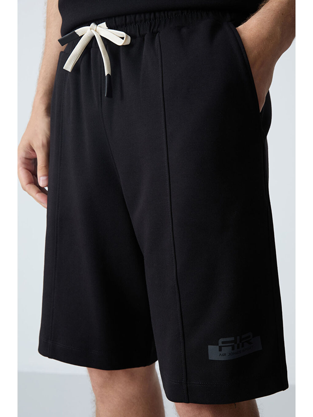 Siyah Pamuklu Kalın Yumuşak Dokulu Oversize Fit Basic Erkek Şort Takım - 85259-4