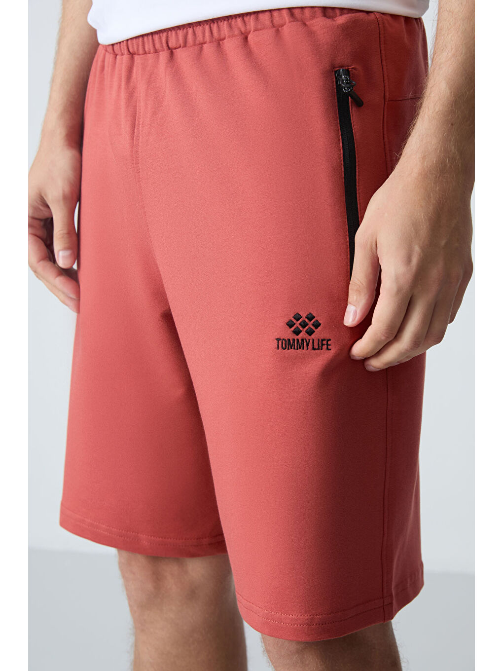 Kahverengi Kiremit Gizli Fermuar Arka Cepli Bağcıklı Standart Kalıp Erkek Şort - 81136-4