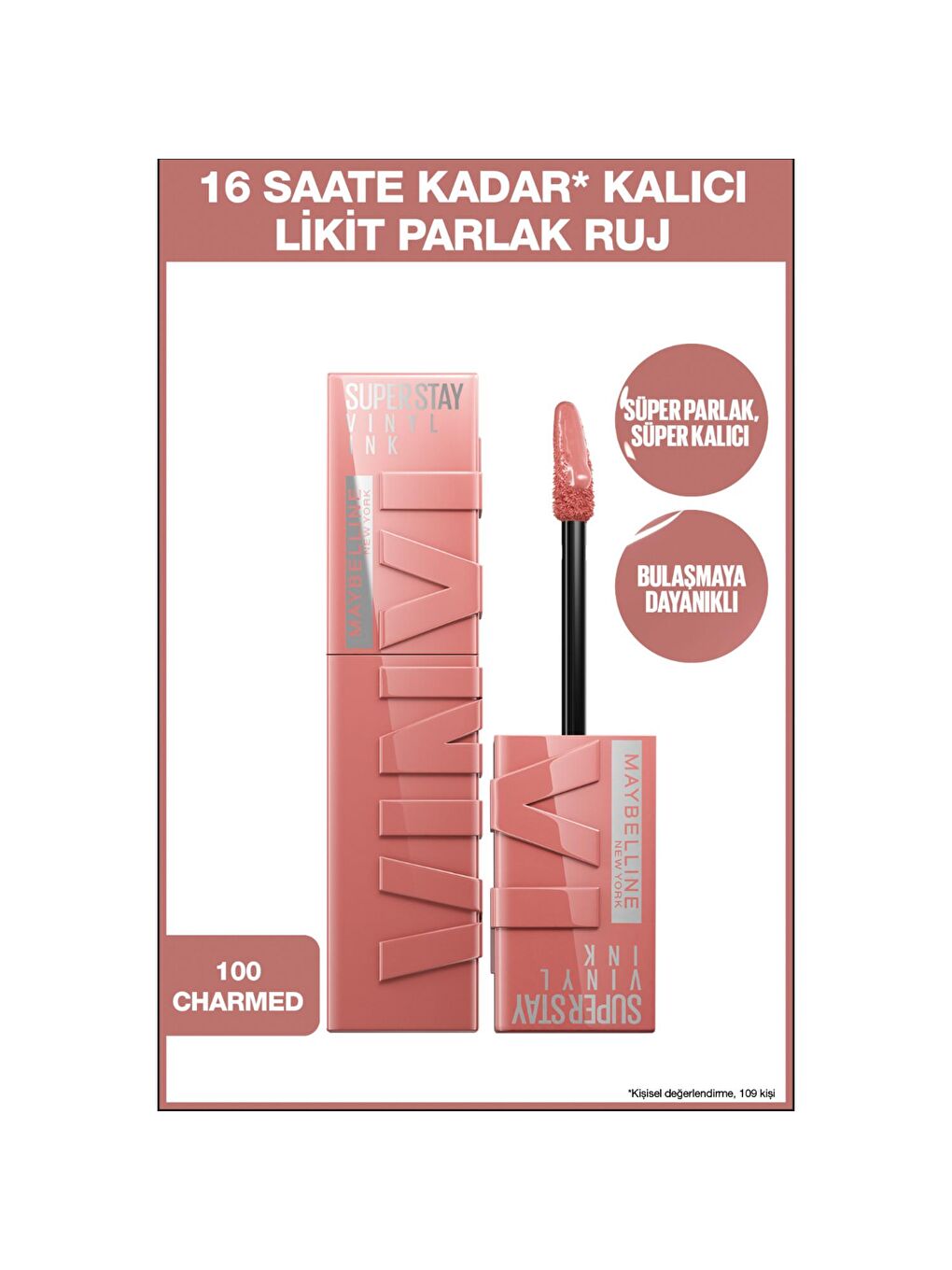 MAYBELLINE NEWYORK Nude Super Stay Vinyl Ink Uzun Süre Kalıcı Likit Parlak Ruj 100 Charmed