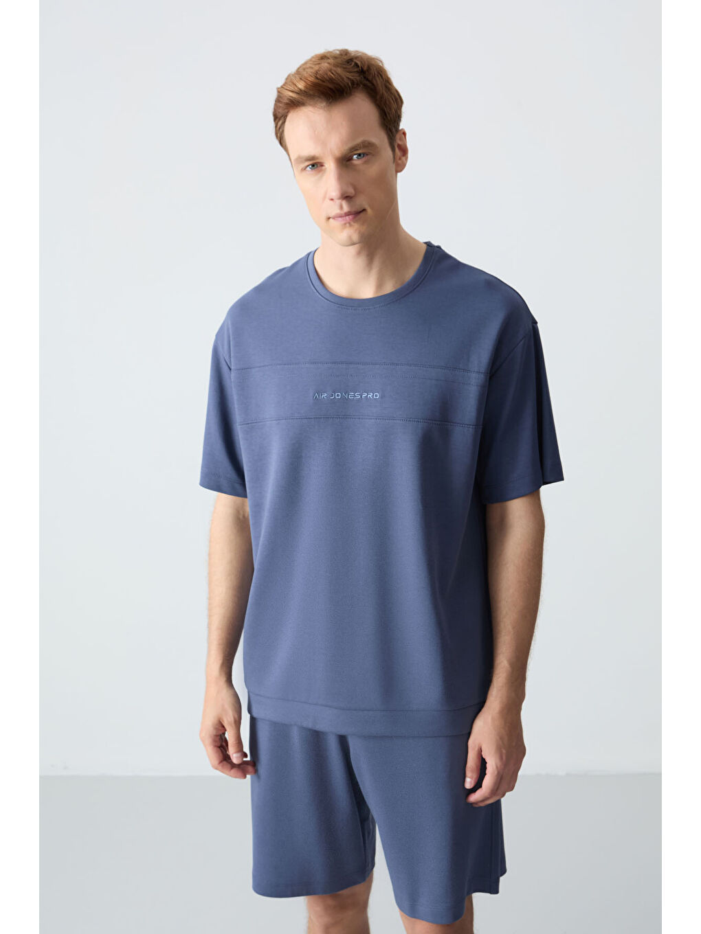 Petrol Pamuklu Kalın Yumuşak Dokulu Oversize Fit Basic Erkek Şort Takım - 85257-1