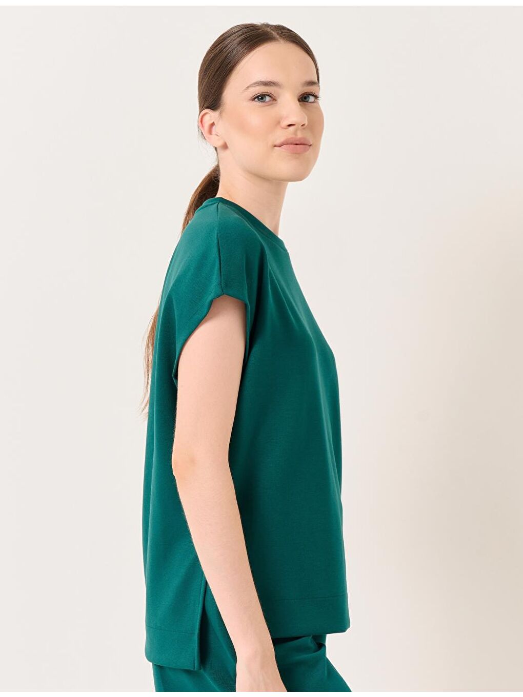 Zümrüt Yeşili Bisiklet Yaka Kolsuz Sweatshirt-3