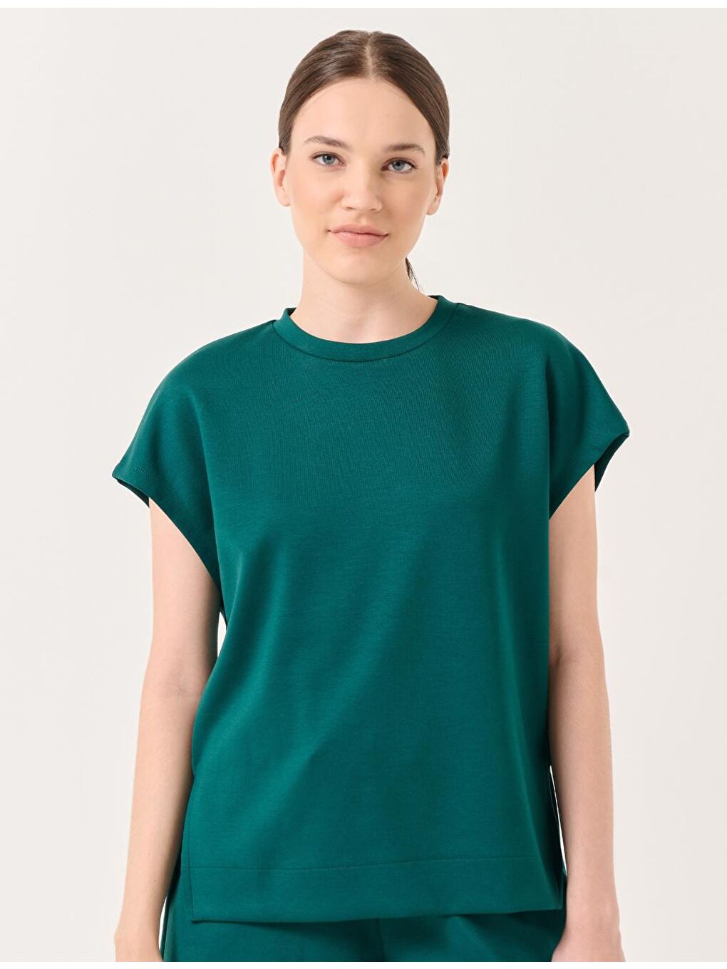 Zümrüt Yeşili Bisiklet Yaka Kolsuz Sweatshirt-4