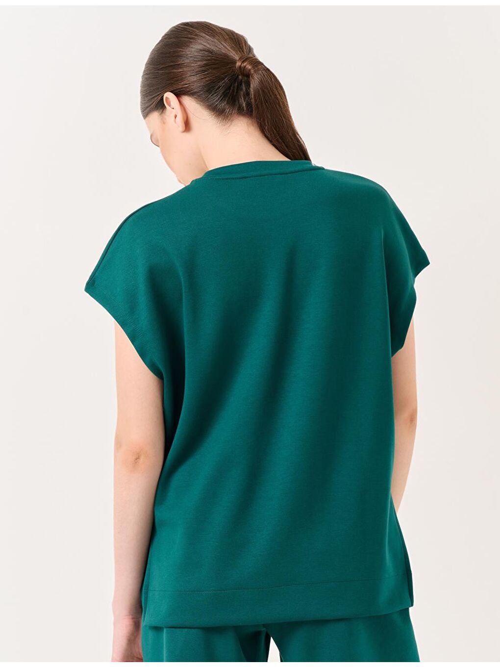 Zümrüt Yeşili Bisiklet Yaka Kolsuz Sweatshirt-5