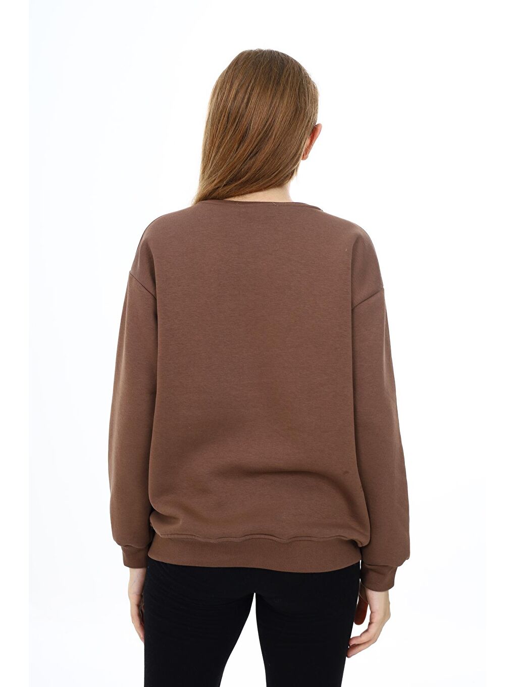 Kahverengi Kız Çocuk Yazı Baskılı 3 İplik Sweatshirt 7-13 Yaş Lx289-4