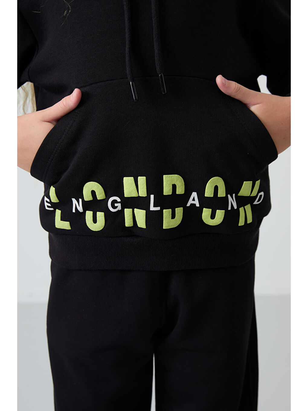 Siyah Pamuklu İçi Tüylü Yumuşak Dokulu Oversize Baskılı Kız Çocuk Eşofman Takım - 75147-3