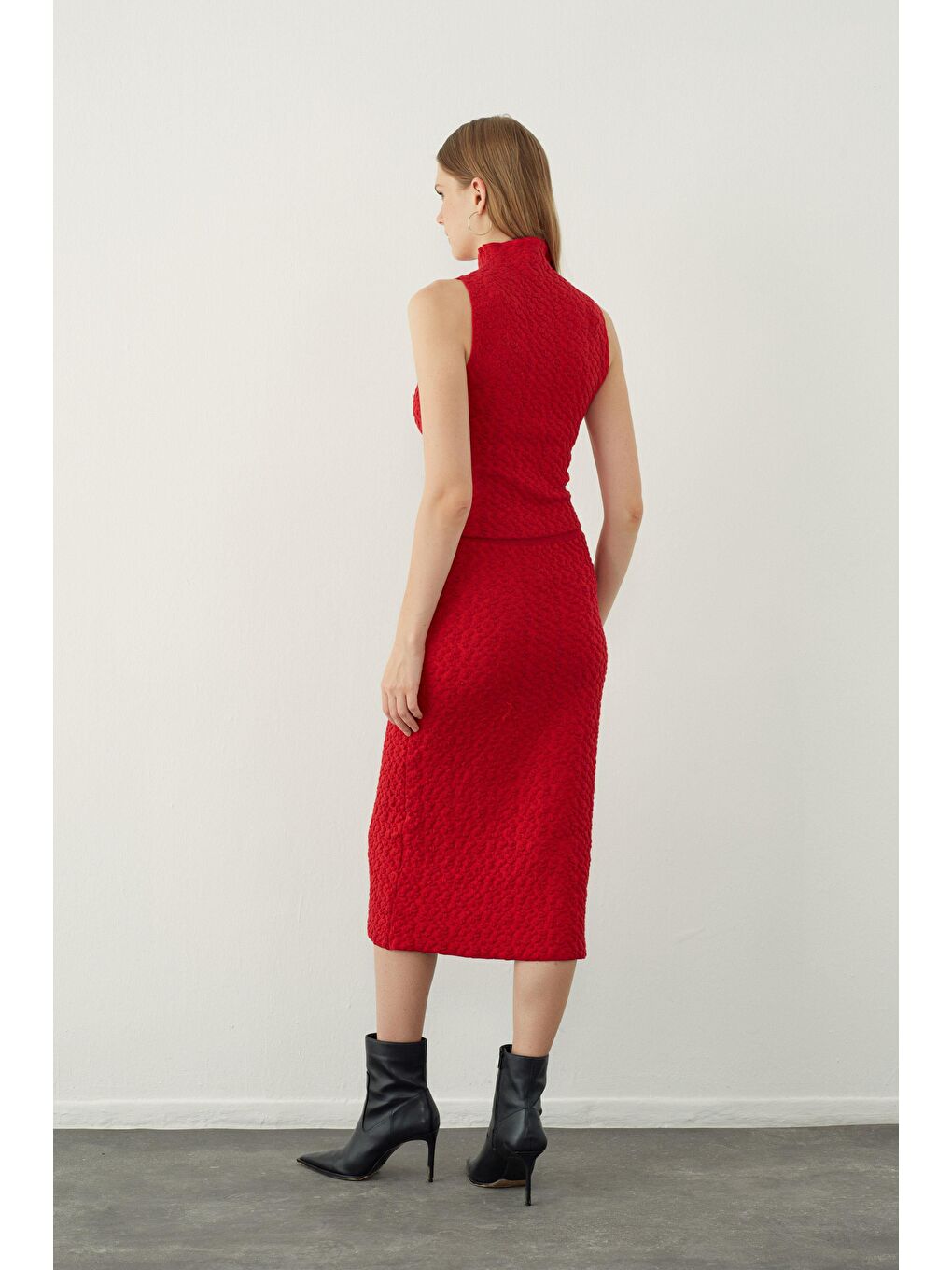 Kırmızı Dik Yaka Triko Bluz-3