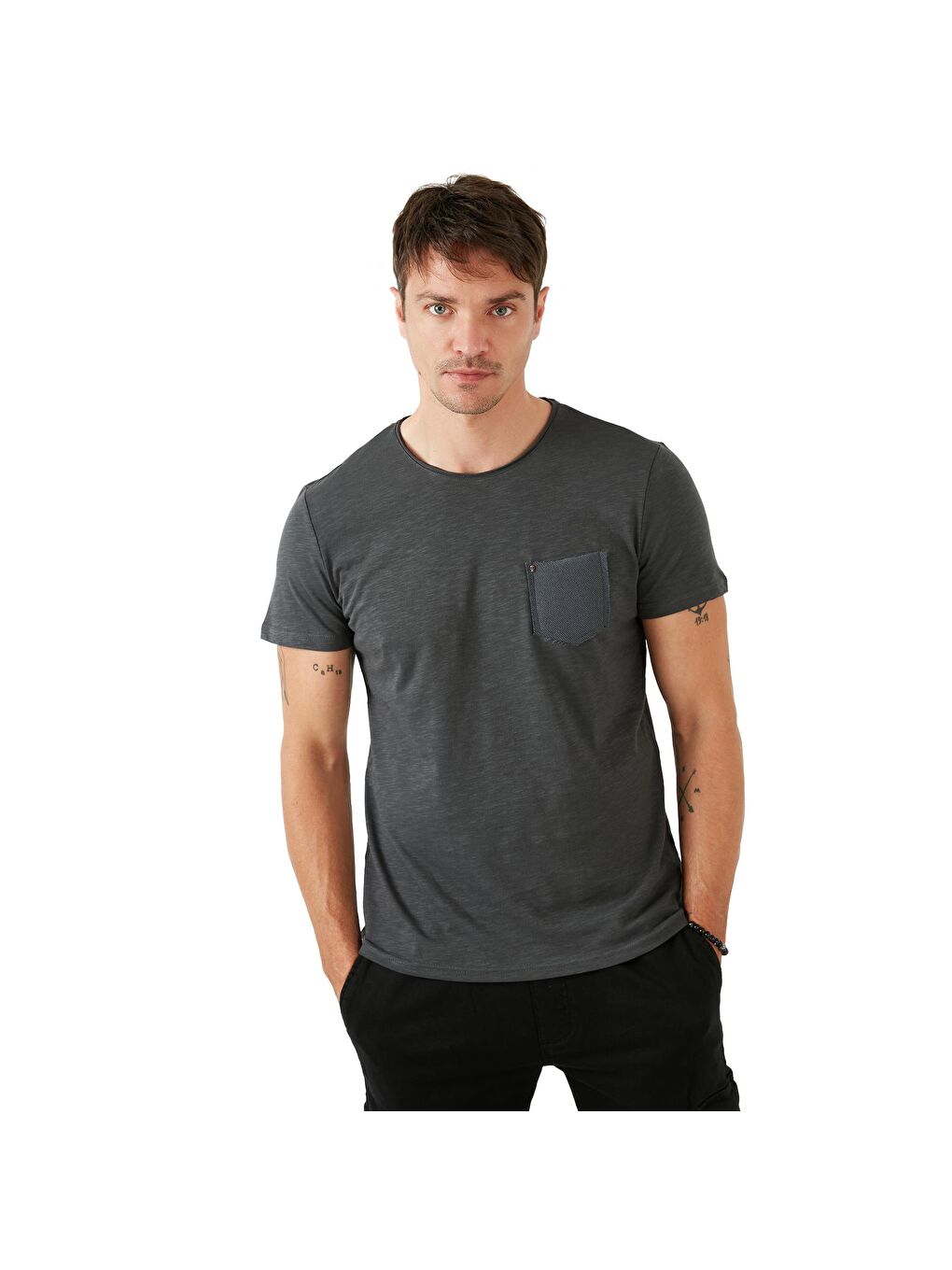 Buratti Antrasit % 100 Pamuklu Slim Fit Bisiklet Yaka Cepli T Shirt 5902000 - 6