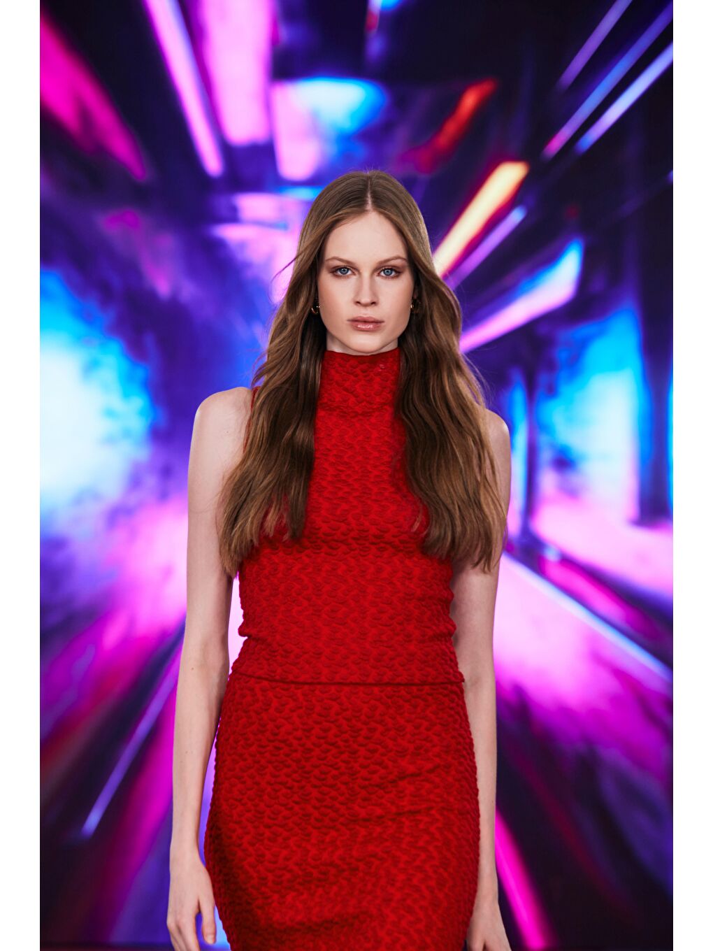 Kırmızı Dik Yaka Triko Bluz-4