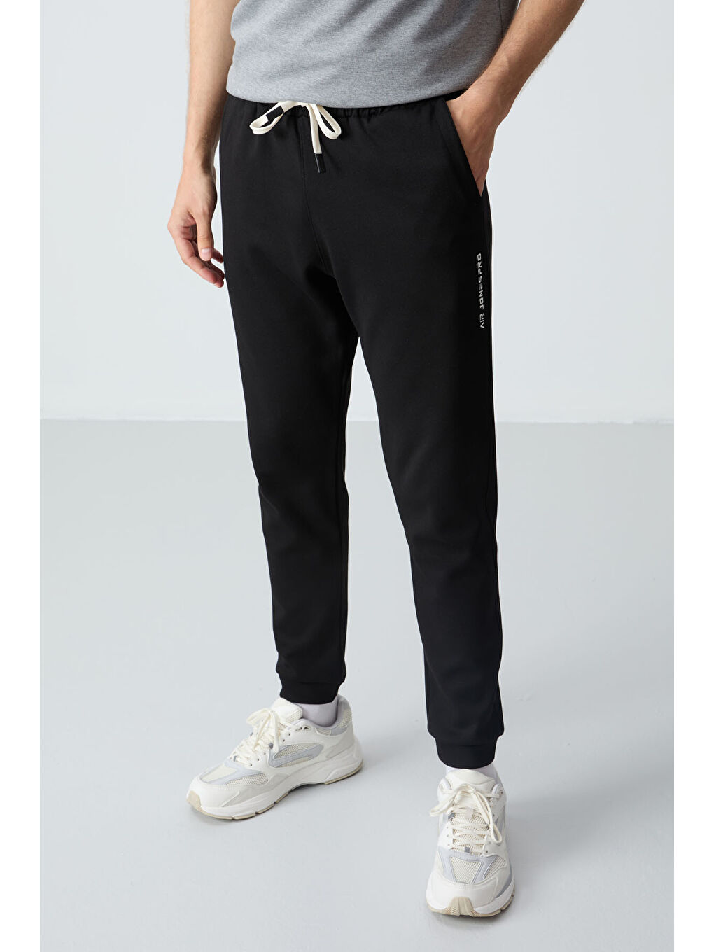 Gri Melanj  Siyah Pamuklu Kalın Yumuşak Dokulu Oversize Fit Basic Erkek Eşofman Takım - 85261-1