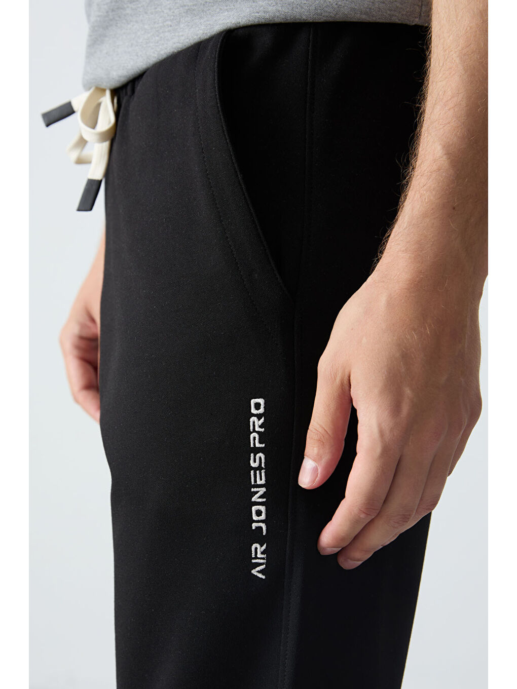 Gri Melanj  Siyah Pamuklu Kalın Yumuşak Dokulu Oversize Fit Basic Erkek Eşofman Takım - 85261-4