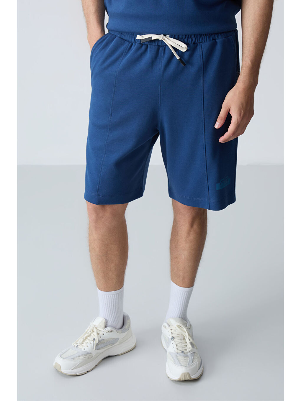 Mavi Parlament Pamuklu Kalın Yumuşak Dokulu Oversize Fit Basic Erkek Şort Takım - 85259-4