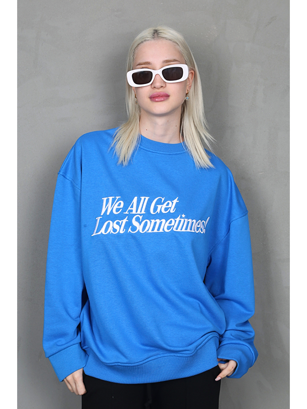 Madmext Saks Baskılı Sweatshirt MG1901