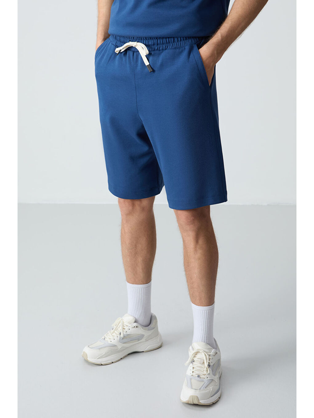Mavi Parlament Pamuklu Kalın Yumuşak Dokulu OversizeFit Basic Erkek Şort Takım - 85257-1