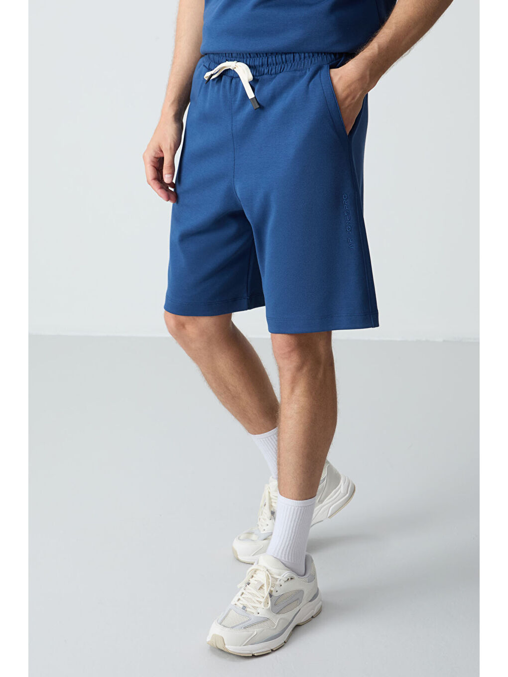 Mavi Parlament Pamuklu Kalın Yumuşak Dokulu OversizeFit Basic Erkek Şort Takım - 85257-4