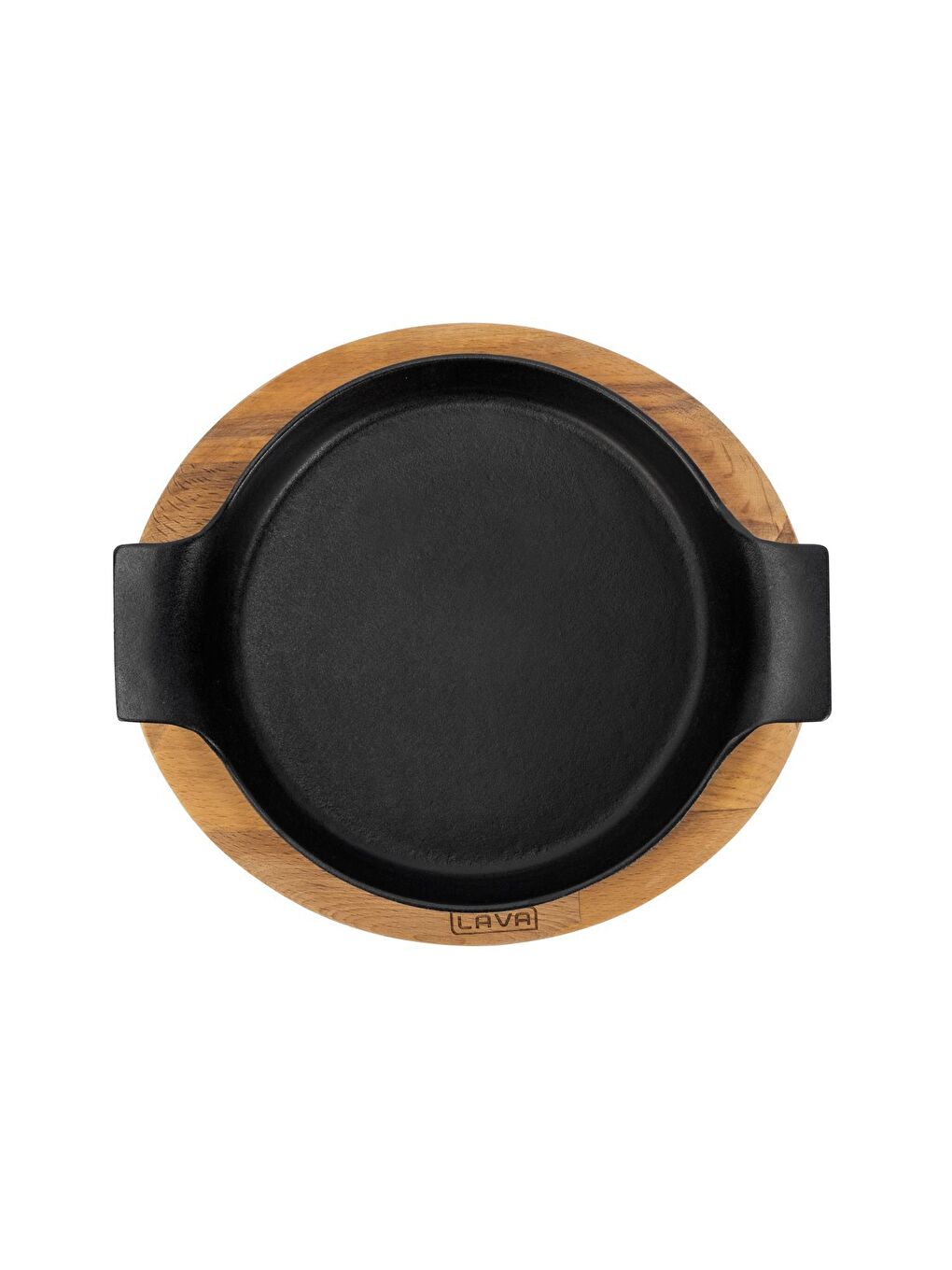 Siyah Yuvarlak Sahan Döküm Demir Yekpare Çift Kulplu Kayın Servis Ahşabı. Çap(Ø)18cm.-2