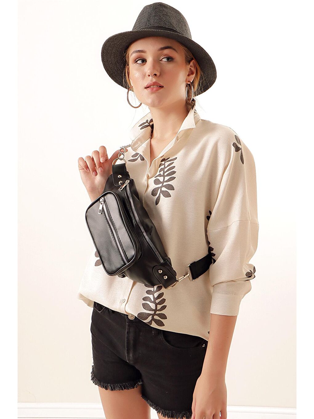 01077 Çift Gözlü Bel ve Göğüs Çantası - Siyah