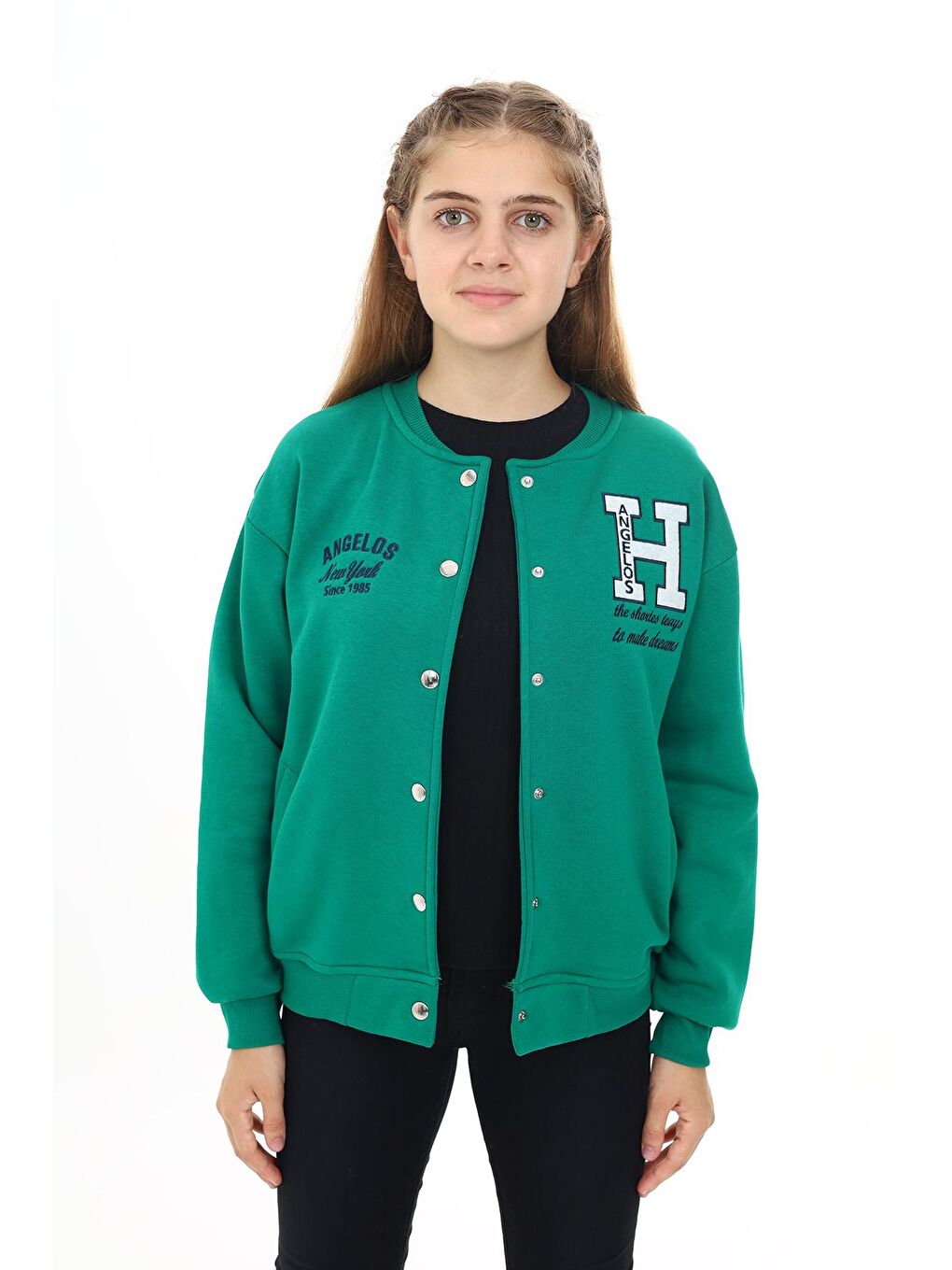 Yeşil Kız Çocuk Kolej Tarz H Baskılı Ceket 7 -13 Yaş Lx273