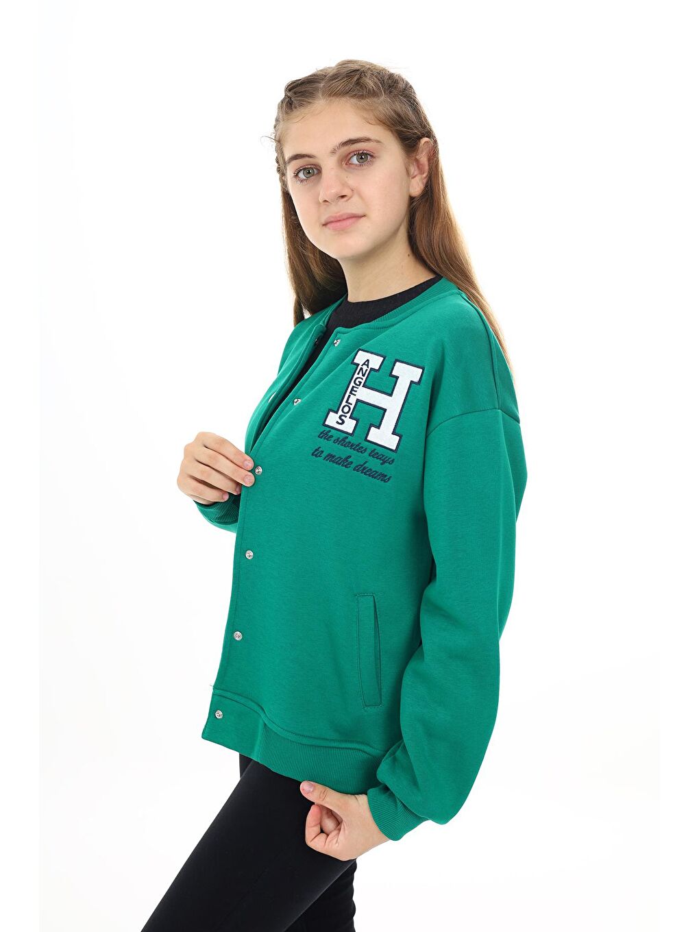 Yeşil Kız Çocuk Kolej Tarz H Baskılı Ceket 7 -13 Yaş Lx273-1
