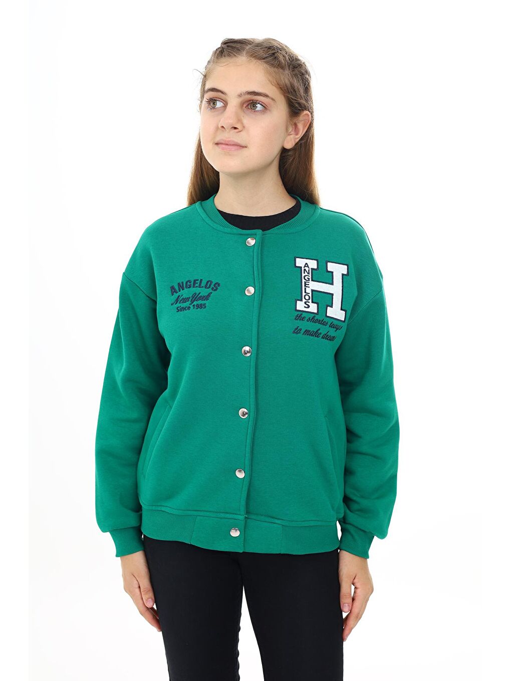 Yeşil Kız Çocuk Kolej Tarz H Baskılı Ceket 7 -13 Yaş Lx273-3
