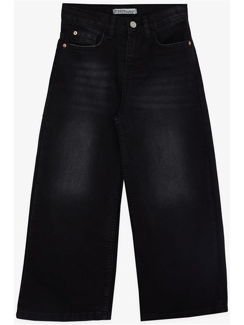 Kız Çocuk Jean Pantolon Geniş Paça Cepli Siyah (5-9 Yaş)-2