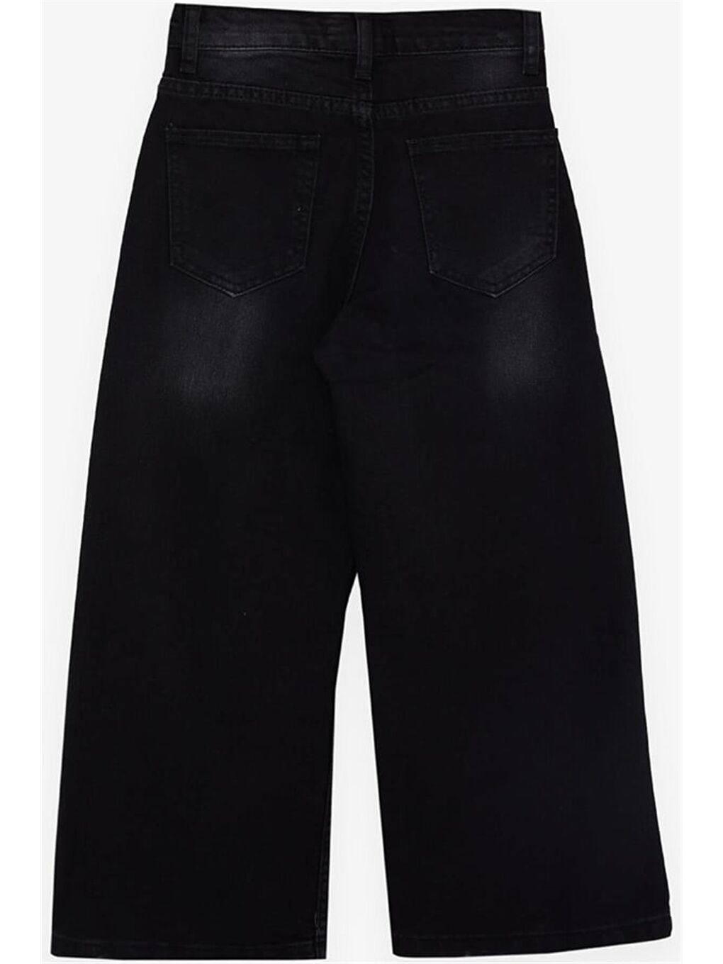 Kız Çocuk Jean Pantolon Geniş Paça Cepli Siyah (5-9 Yaş)-3