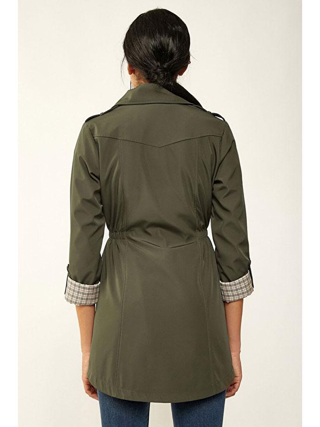 10322 Beli Büzgülü Trençkot - Haki-3