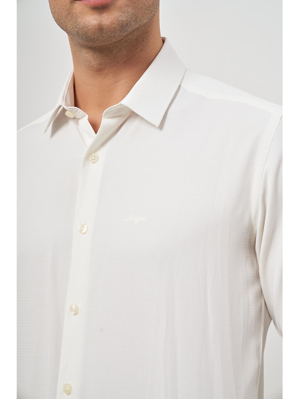 Kahverengi Açık Krem Uzun Kol Armürlü 032 Sert Yaka Classic Slim Fit Gömlek 1004245152-5