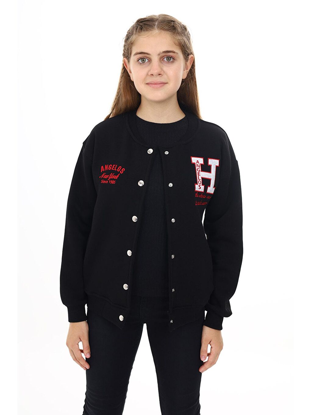 Siyah Kız Çocuk Kolej Tarz H Baskılı Ceket 7 -13 Yaş Lx273