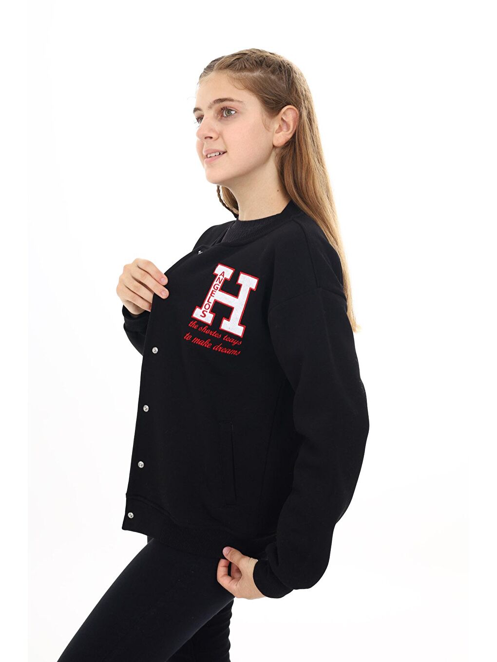 Siyah Kız Çocuk Kolej Tarz H Baskılı Ceket 7 -13 Yaş Lx273-1